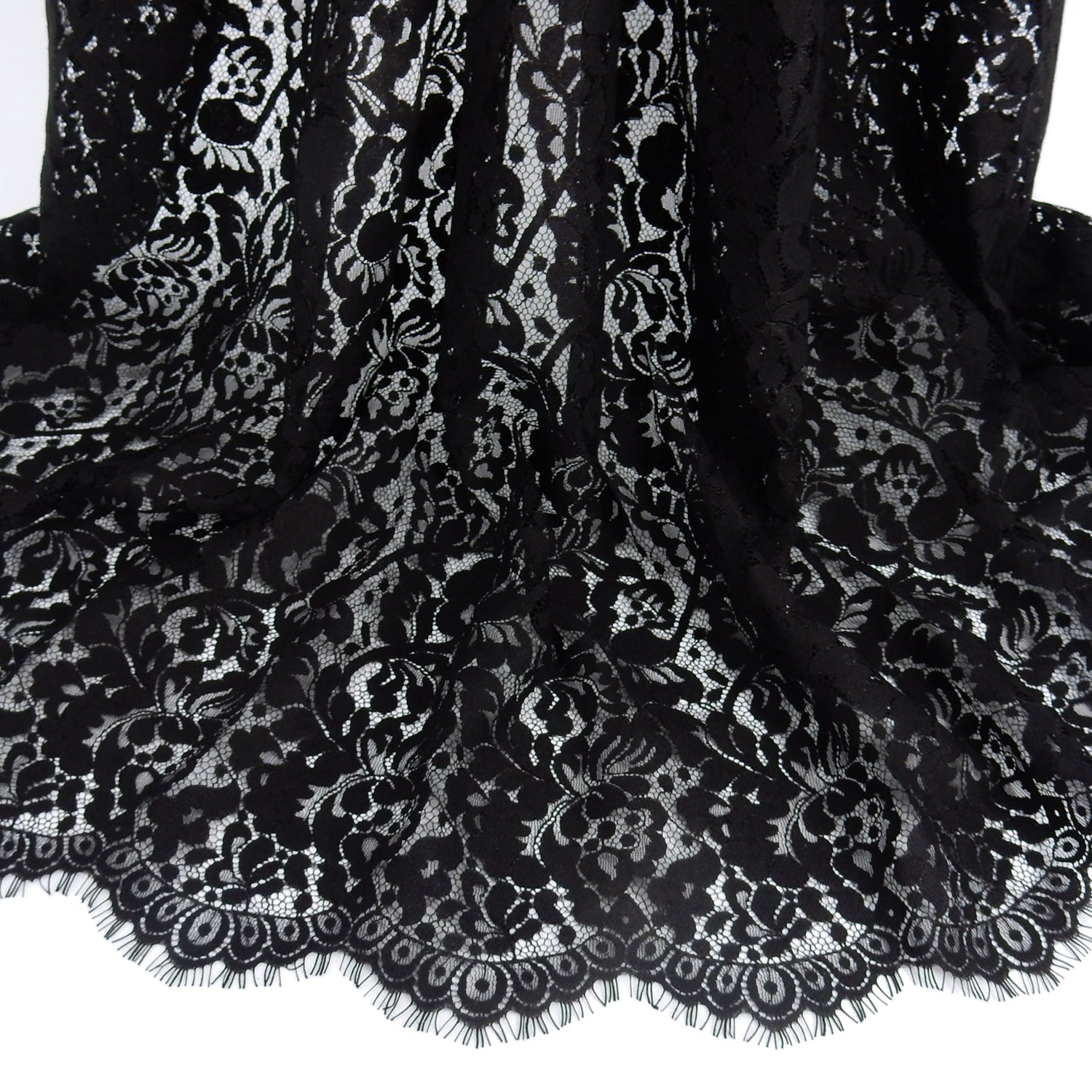 Double Sided Eyelash Scalloped Border Lace Fabric 1243 Black