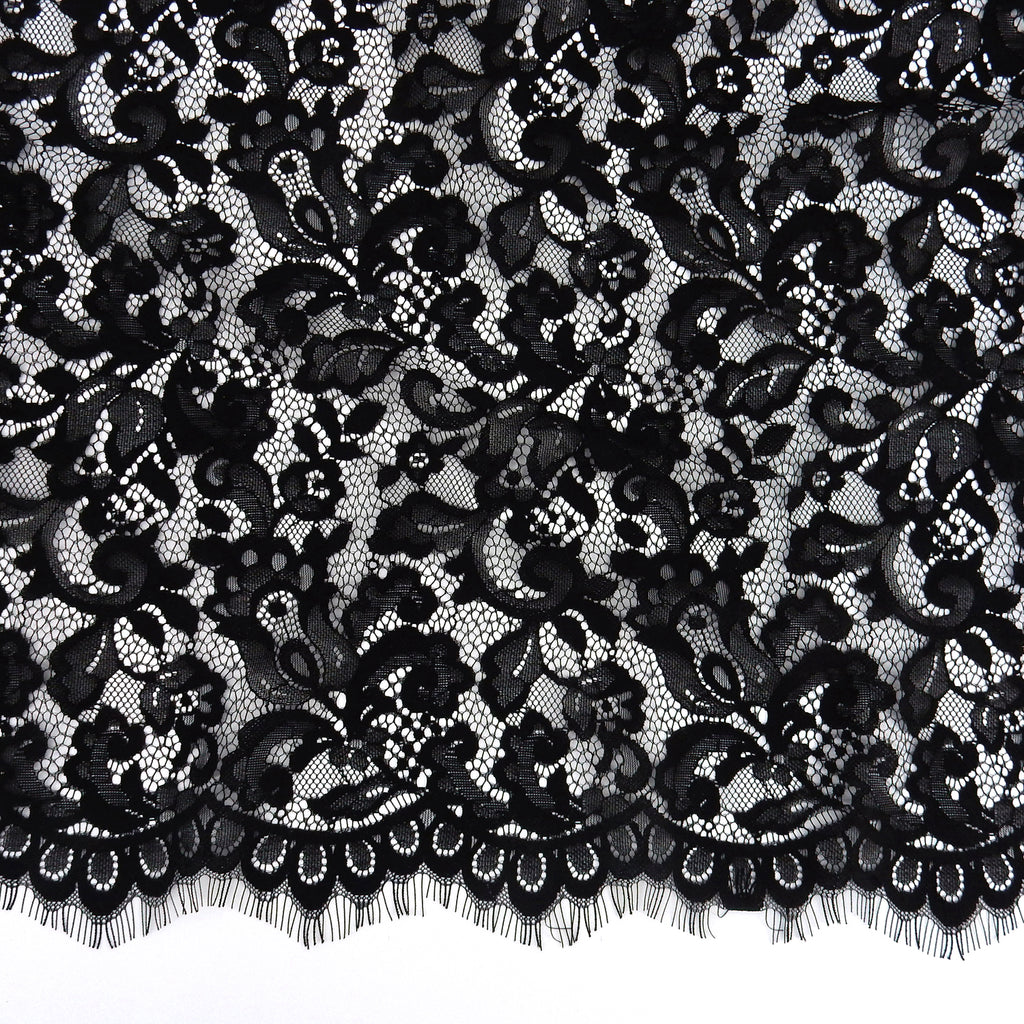 Double-Sided Eyelash Border Lace Fabric 3529 Black