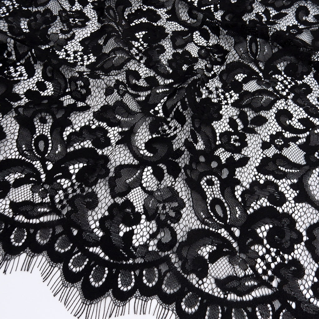Double-Sided Eyelash Border Lace Fabric 3529 Black