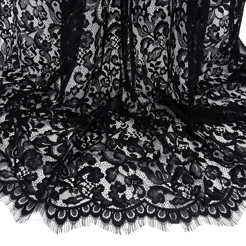 Double-Sided Eyelash Border Lace Fabric 3529 Black