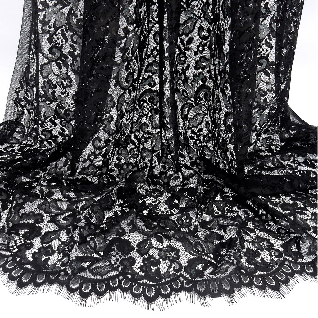 Double-Sided Eyelash Border Lace Fabric 3529 Black