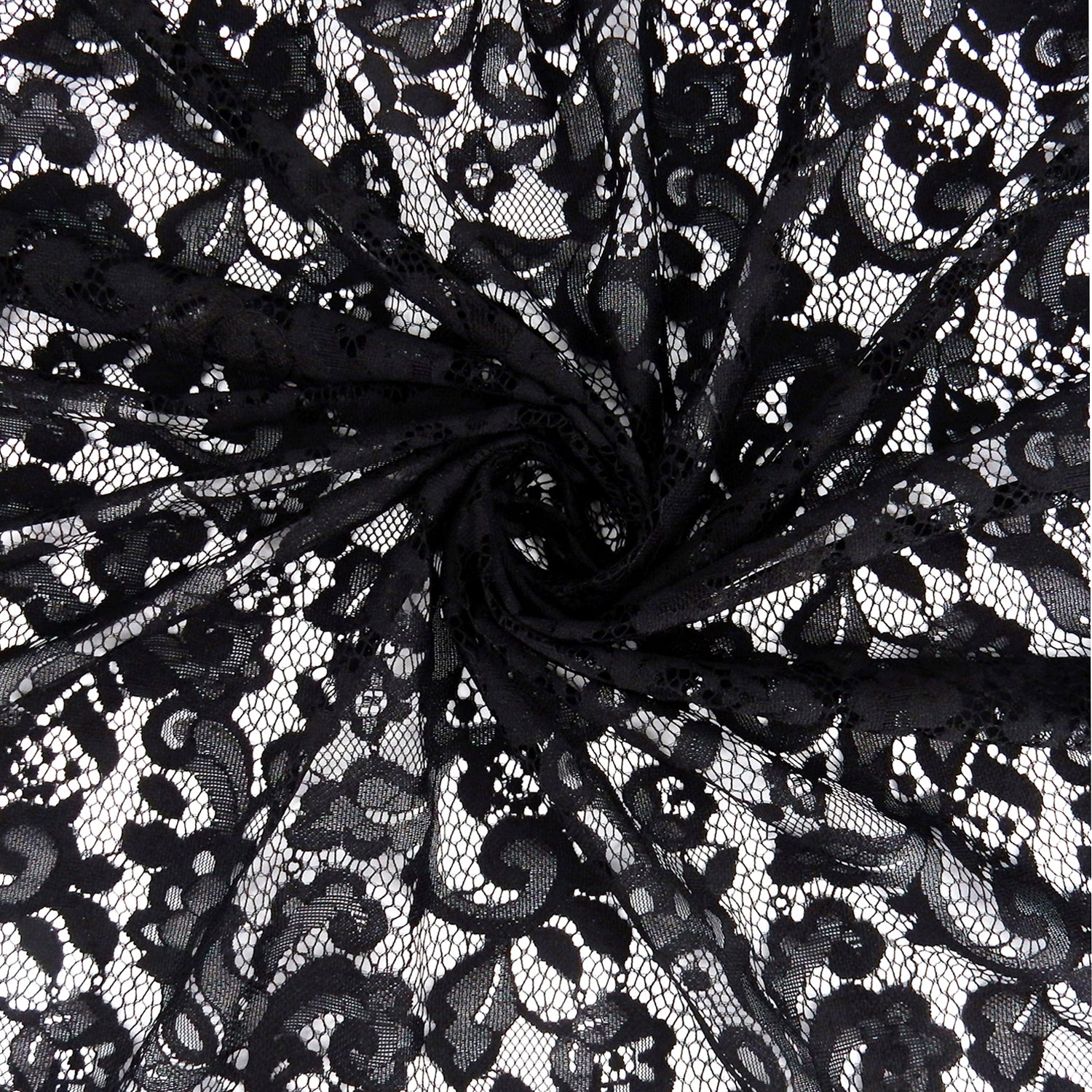 Double Scalloped Eyelash Border Klauber Lace Fabric 3529 Black