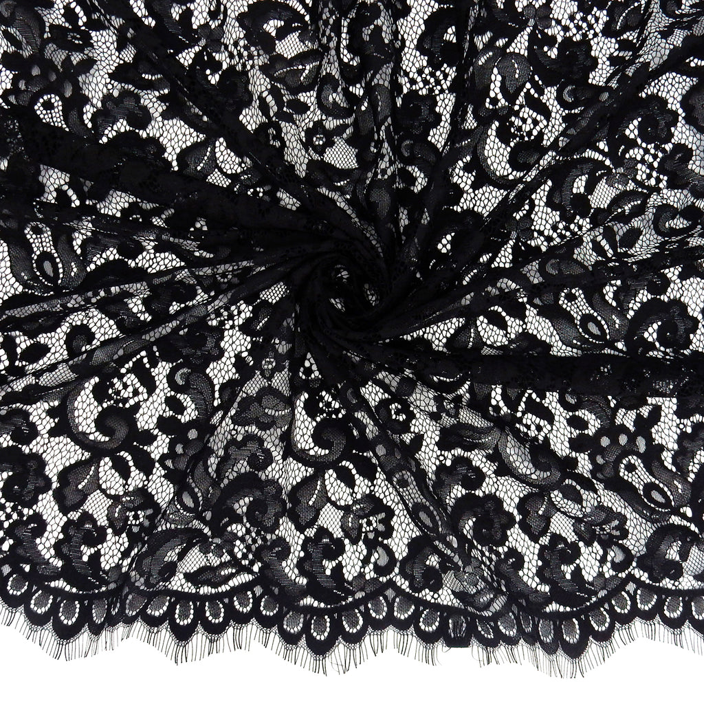 Double-Sided Eyelash Border Lace Fabric 3529 Black