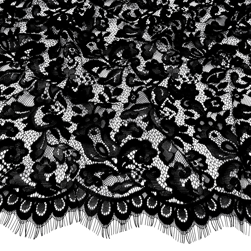 Double-Sided Eyelash Border Lace Fabric 3529 Black