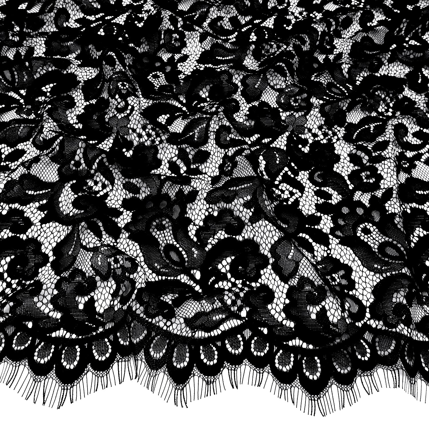 Double Scalloped Eyelash Border Klauber Lace Fabric 3529 Black
