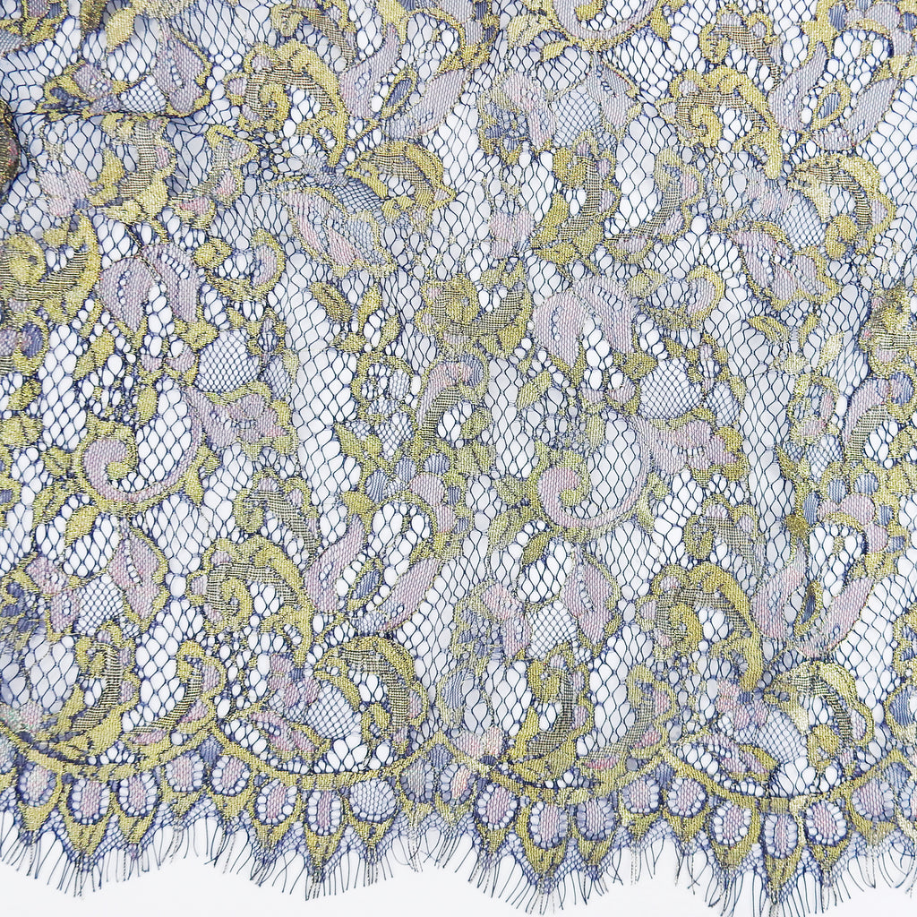 Metallic Double-Sided Eyelash Border Lace Fabric 3529 Navy Blue