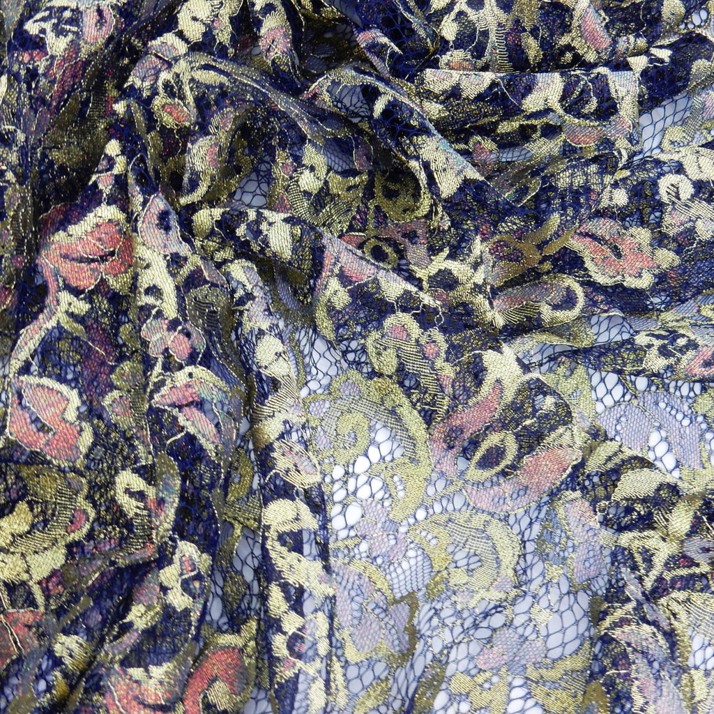Metallic Double-Sided Eyelash Border Lace Fabric 3529 Navy Blue