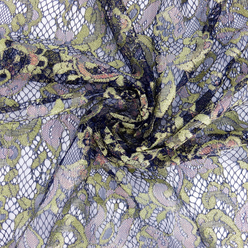 Metallic Double-Sided Eyelash Border Lace Fabric 3529 Navy Blue