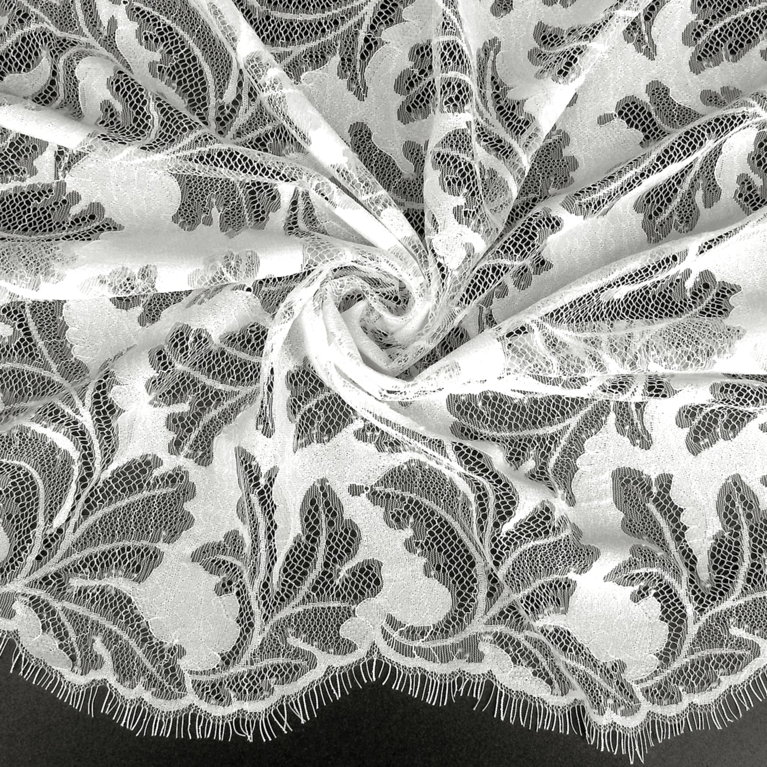 Double Sided Eyelash Border Mesh Klauber Lace Fabric 3538 Ivory