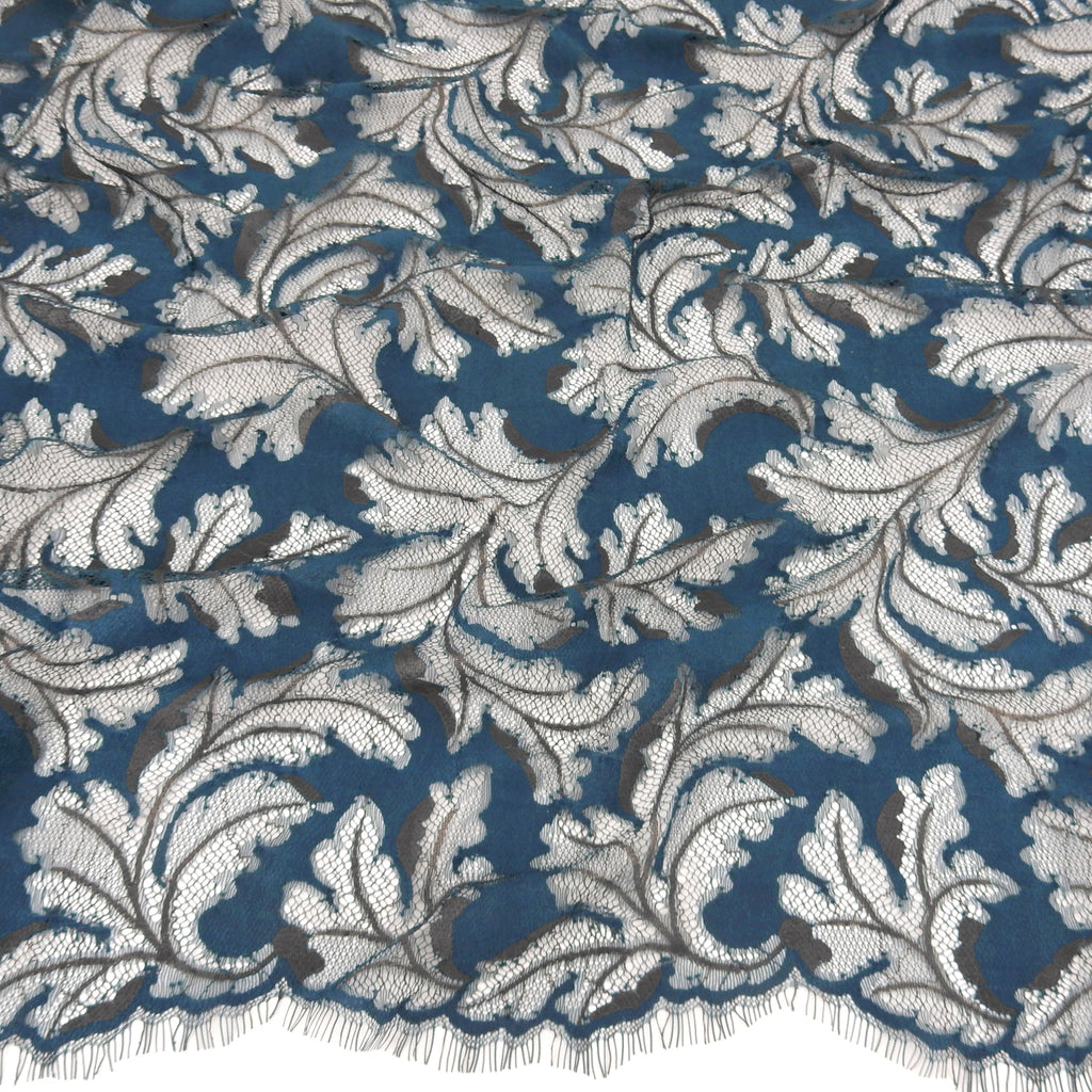 Double Sided Eyelash Border Mesh Lace Fabric 3538 Majolica/Steel Blue