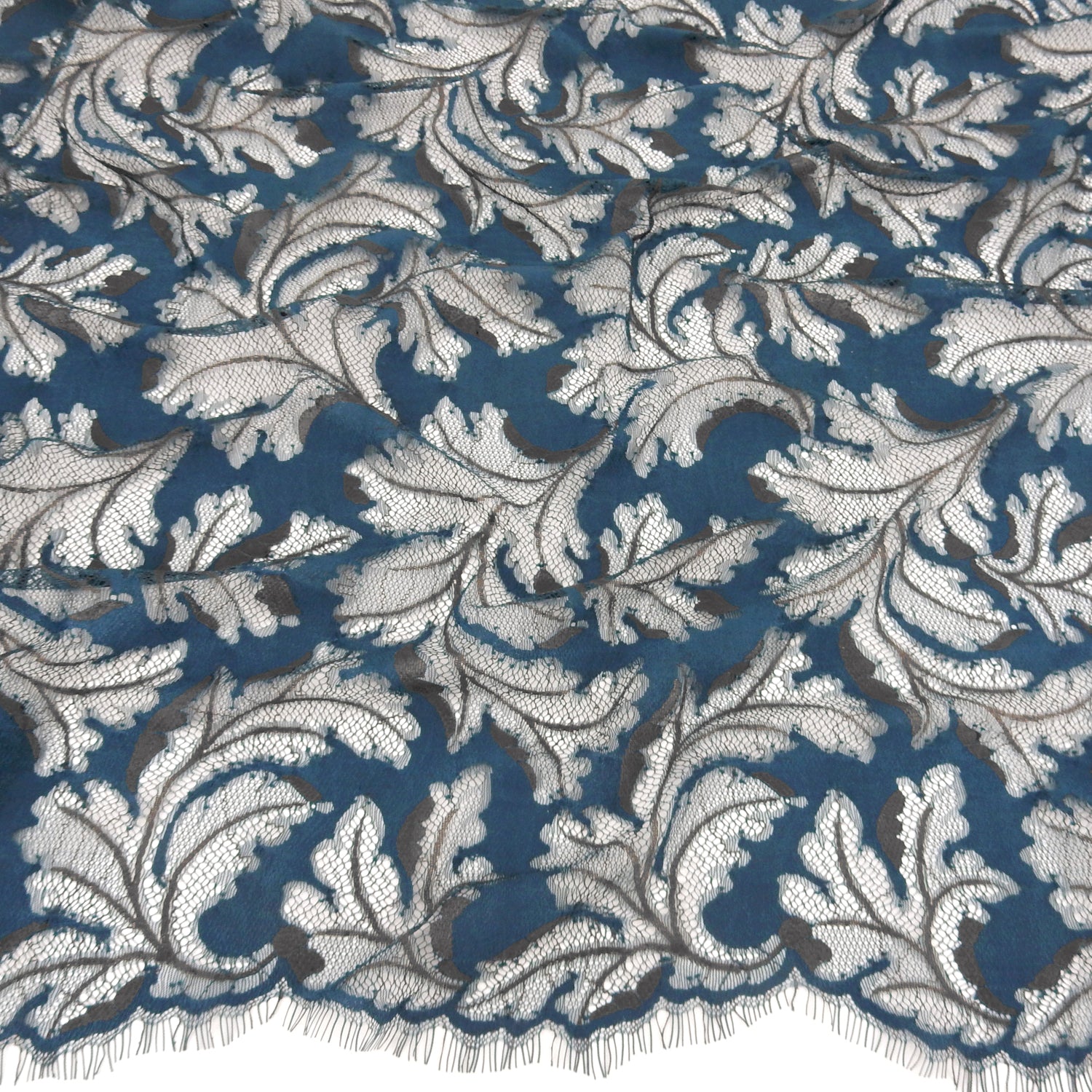 Double Sided Eyelash Border Mesh Klauber Lace Fabric 3538 Majolica/Steel Blue