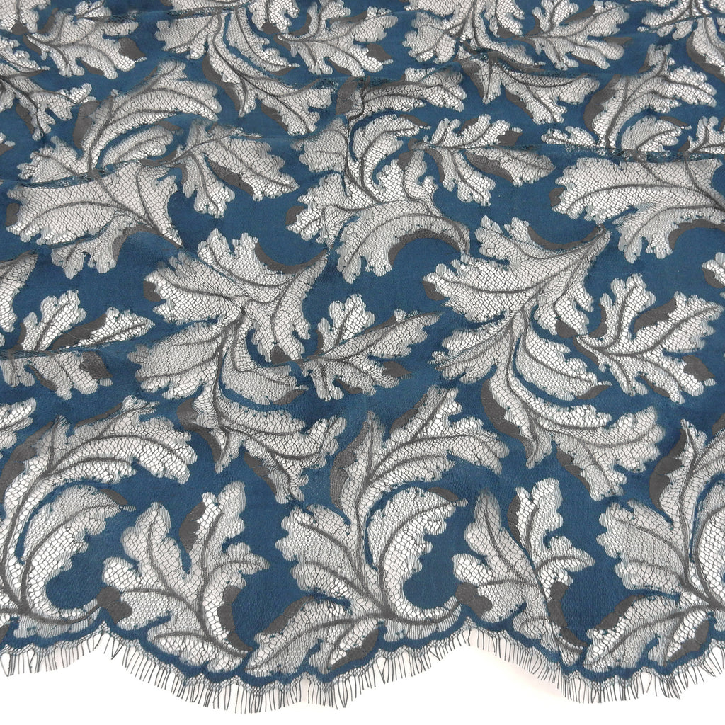 Double Sided Eyelash Border Mesh Lace Fabric 3538 Majolica/Steel Blue