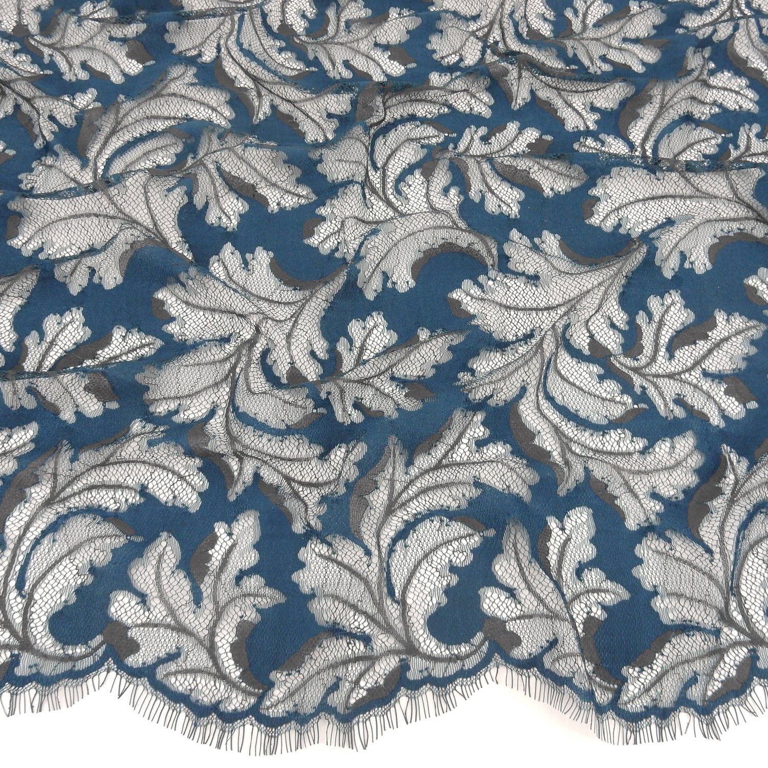 Double Sided Eyelash Border Mesh Klauber Lace Fabric 3538 Majolica/Steel Blue