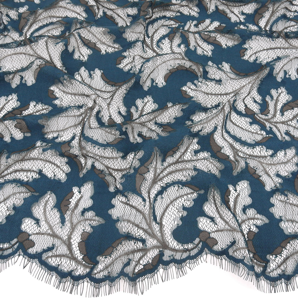 Double Sided Eyelash Border Mesh Lace Fabric 3538 Majolica/Steel Blue