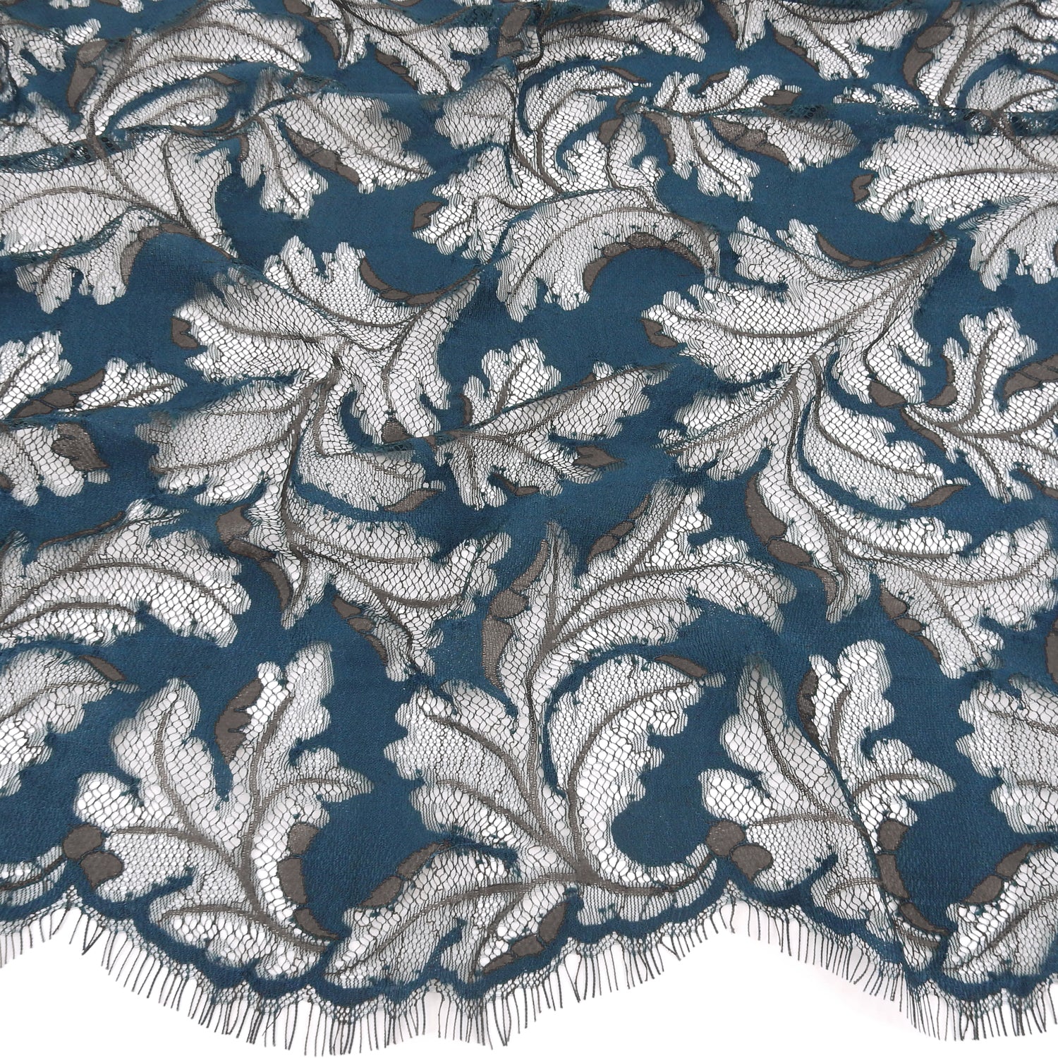 Double Sided Eyelash Border Mesh Klauber Lace Fabric 3538 Majolica/Steel Blue
