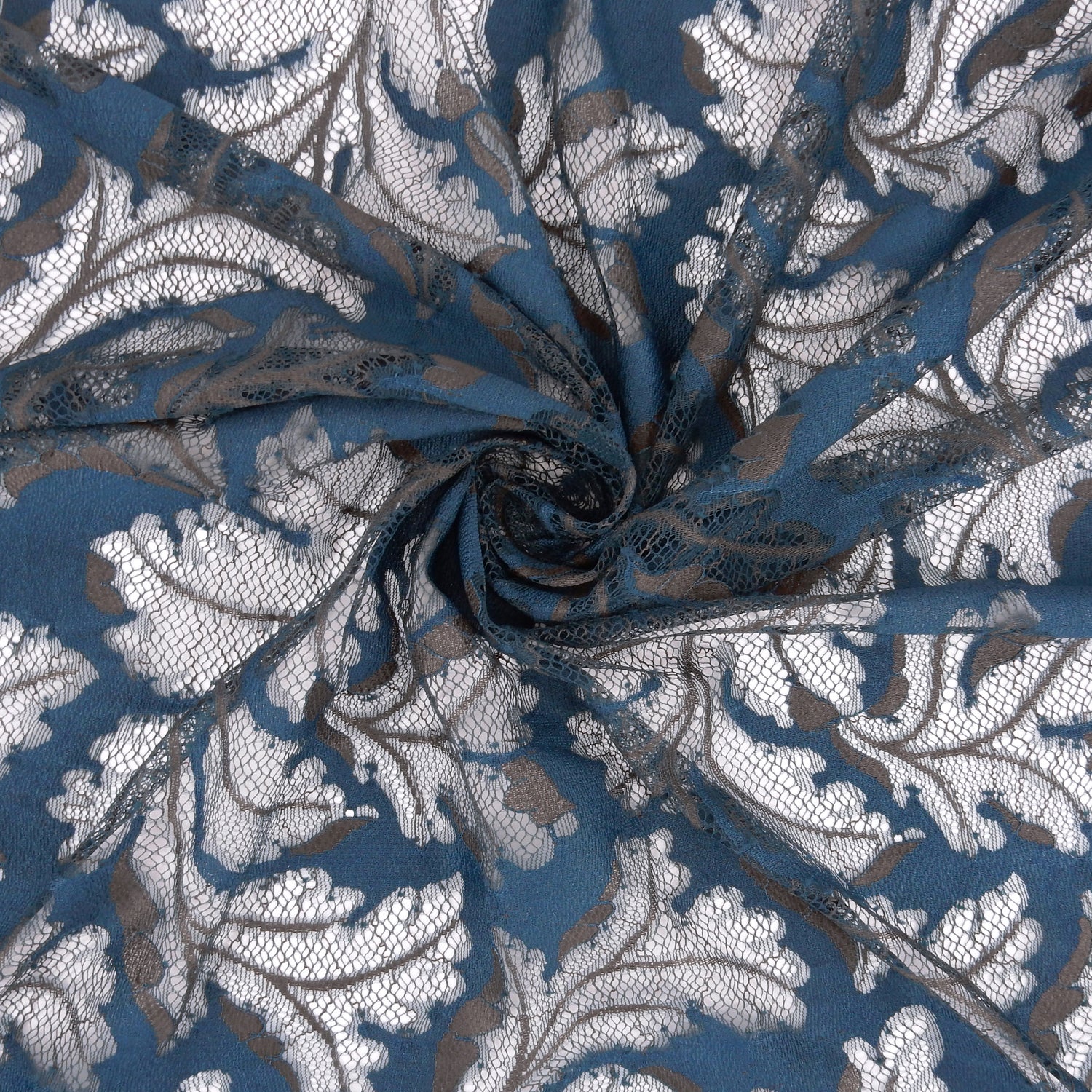 Double Sided Eyelash Border Mesh Klauber Lace Fabric 3538 Majolica/Steel Blue