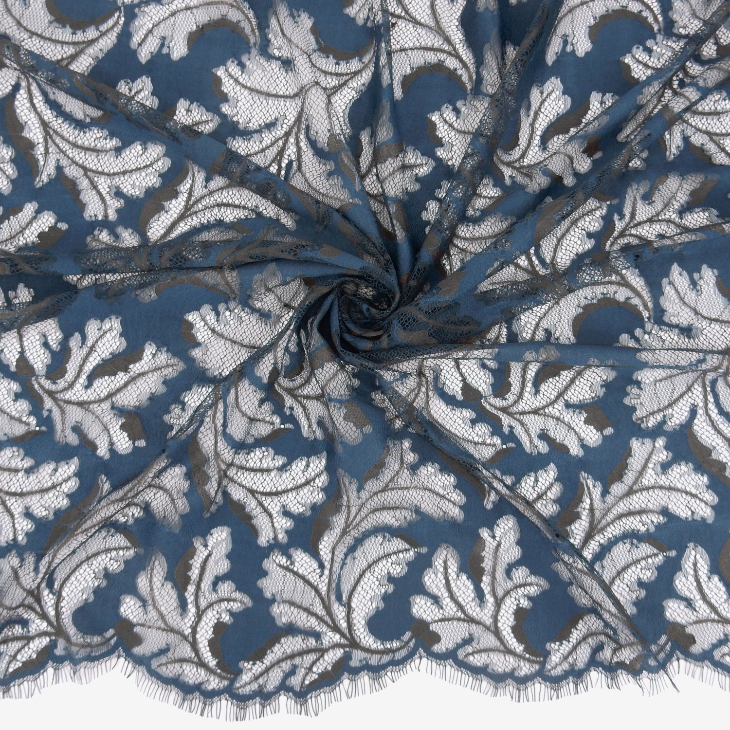 Double Sided Eyelash Border Mesh Klauber Lace Fabric 3538 Majolica/Steel Blue