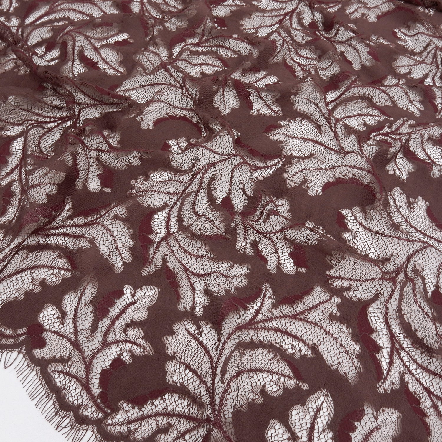 Double Eyelash Border Mesh Klauber Lace Fabric 3538 Mauve/Burgundy