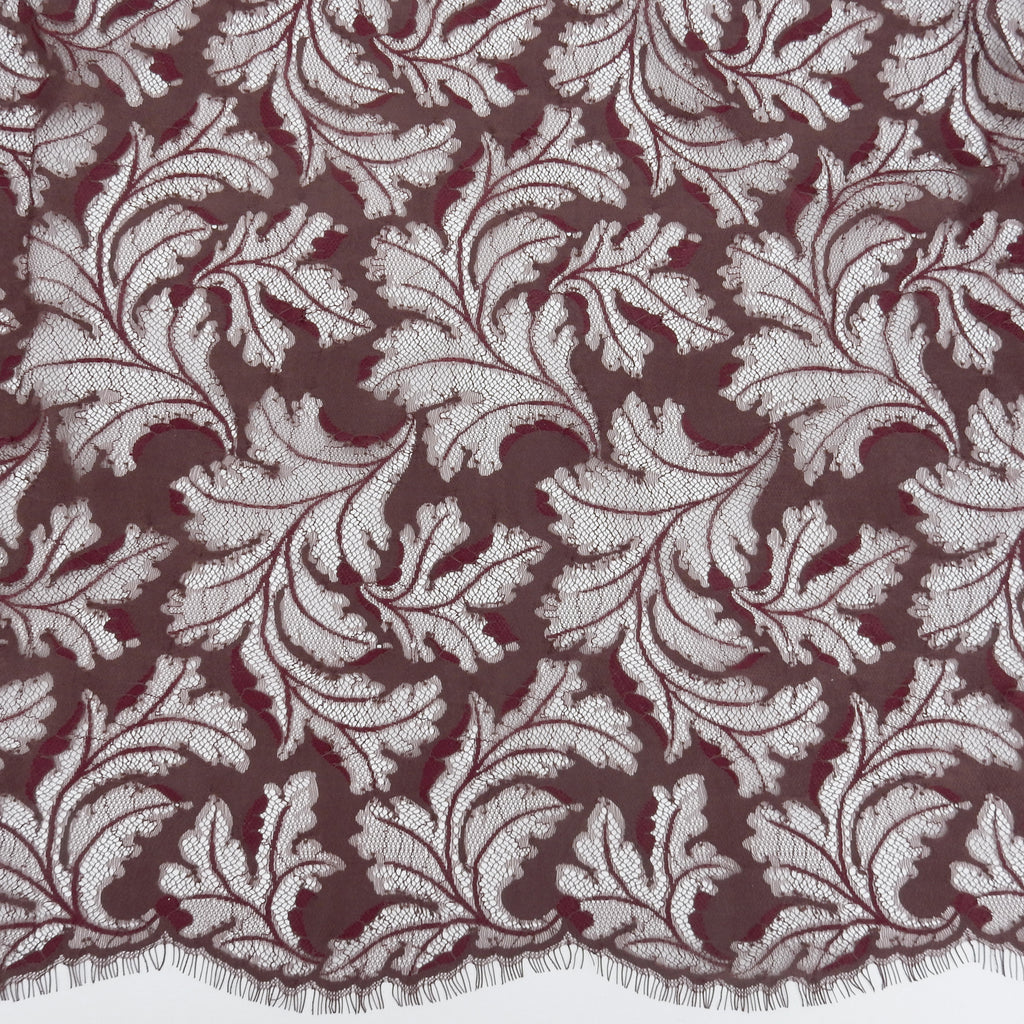 Double Sided Eyelash Border Mesh Lace Fabric 3538 Mauve/Burgundy