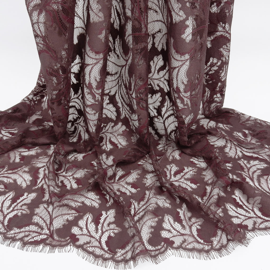 Double Sided Eyelash Border Mesh Lace Fabric 3538 Mauve/Burgundy