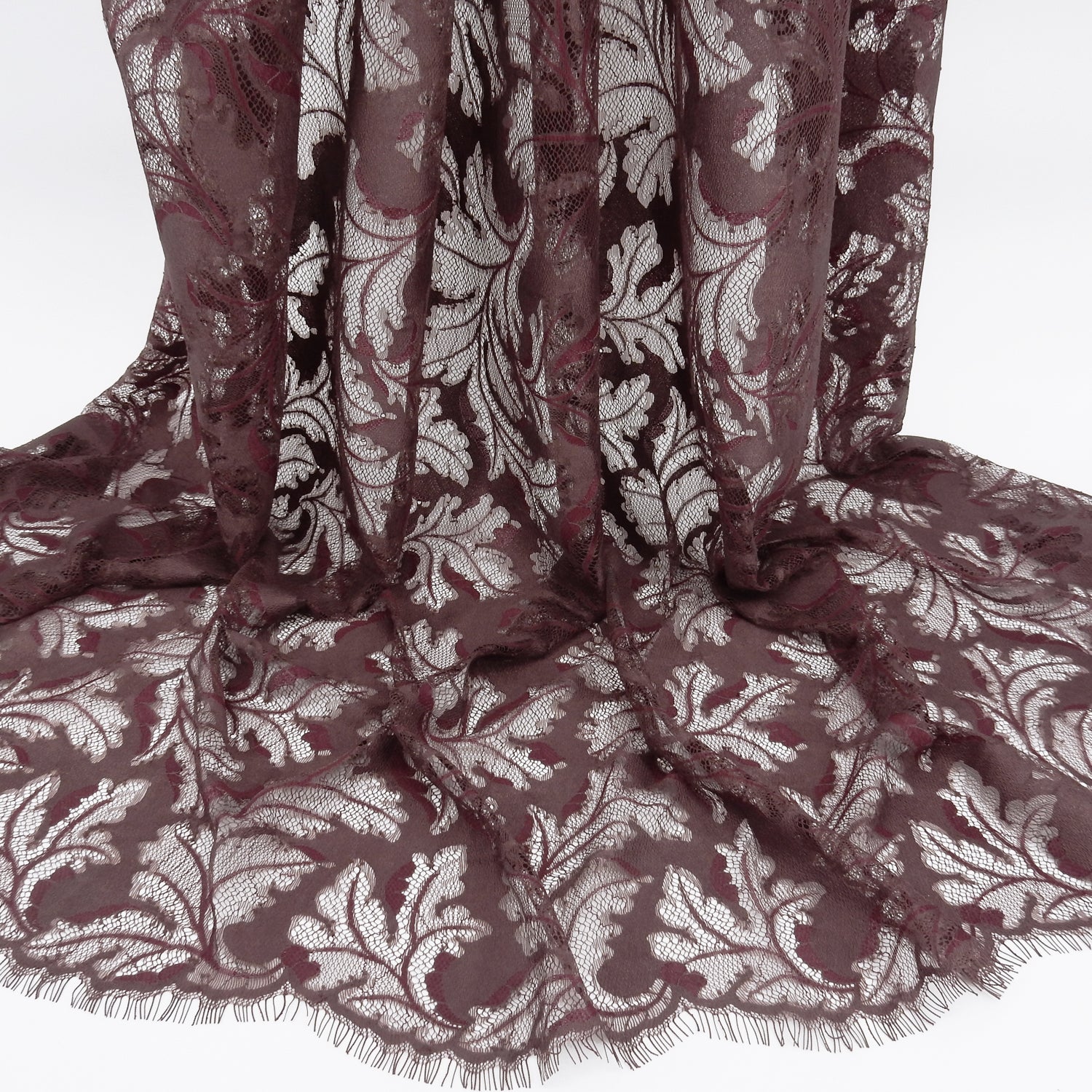Double Eyelash Border Mesh Klauber Lace Fabric 3538 Mauve/Burgundy