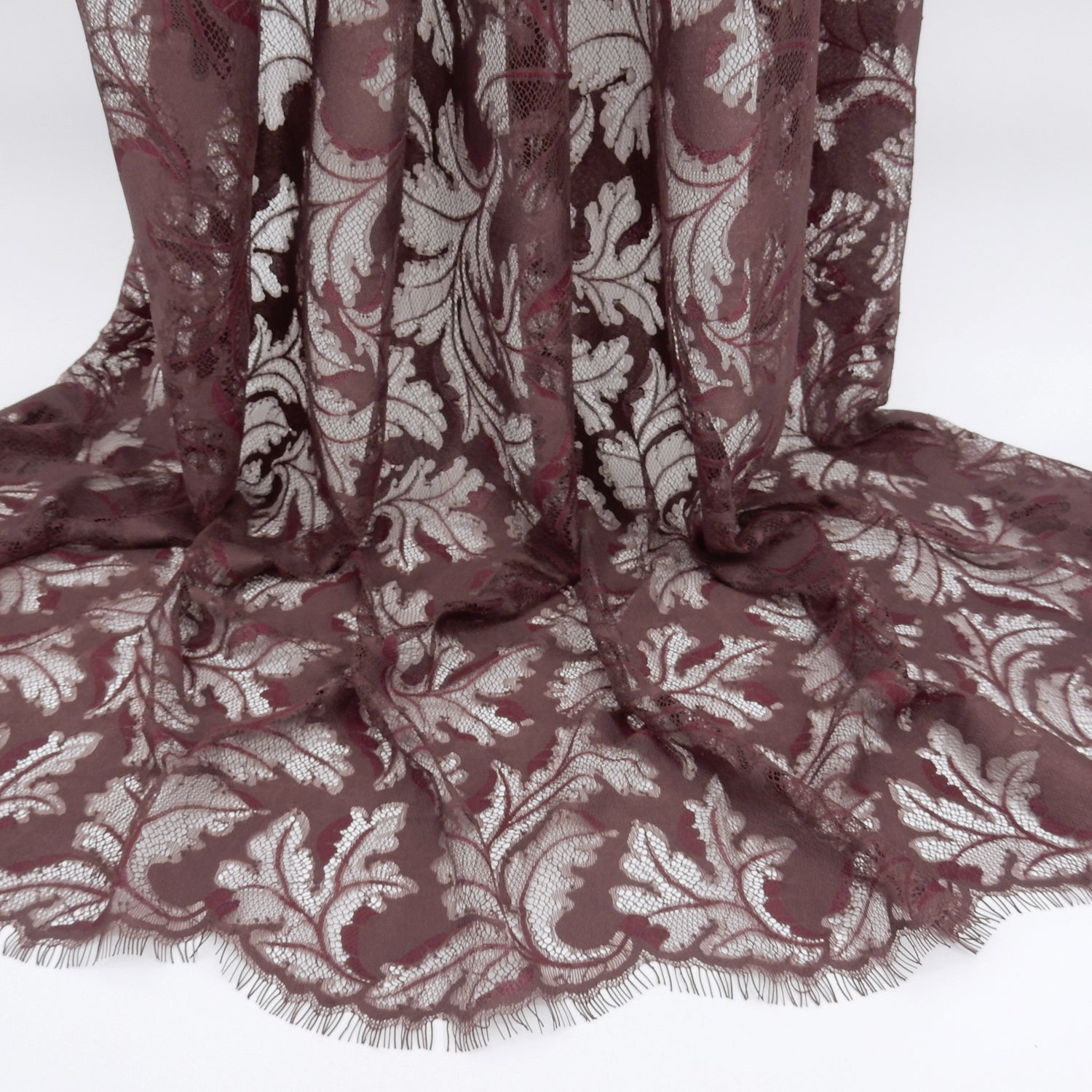 Double Eyelash Border Mesh Klauber Lace Fabric 3538 Mauve/Burgundy
