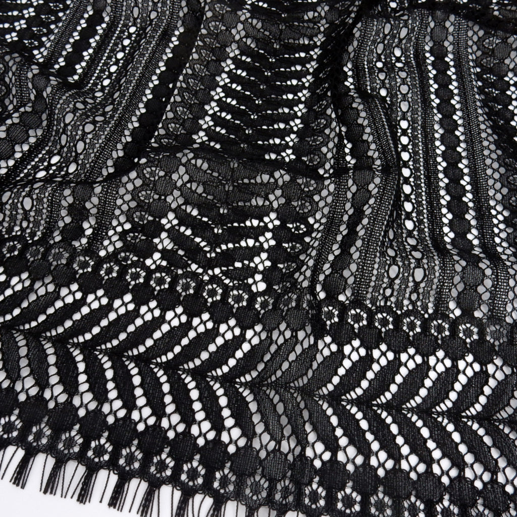 Double Sided Eyelash Scalloped Border Lace Fabric 3542 Black