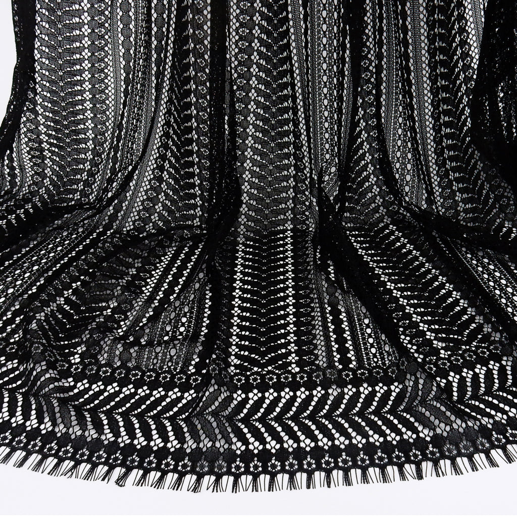 Double Sided Eyelash Scalloped Border Lace Fabric 3542 Black
