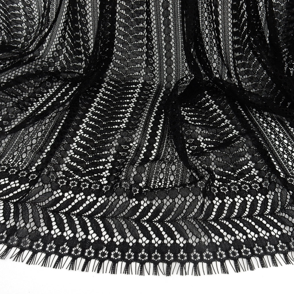 Double Sided Eyelash Scalloped Border Lace Fabric 3542 Black