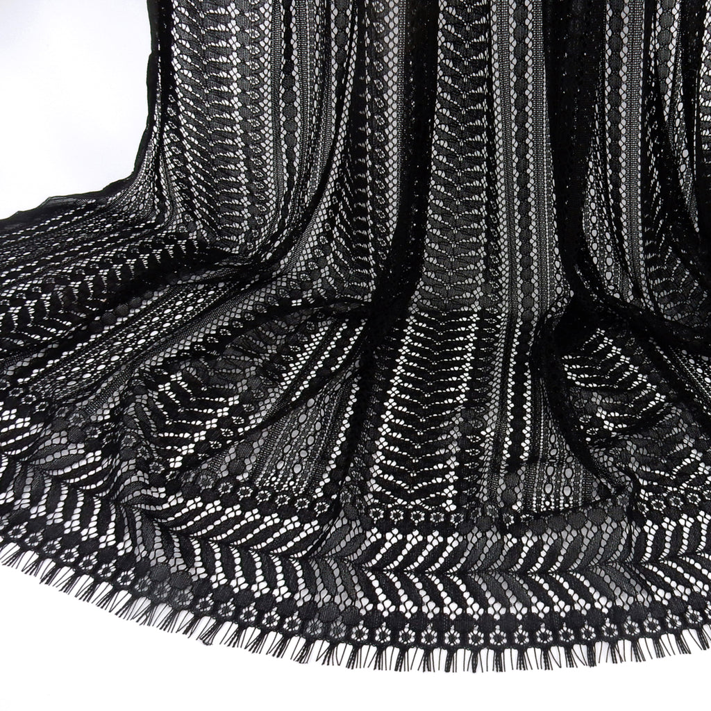 Double Sided Eyelash Scalloped Border Lace Fabric 3542 Black
