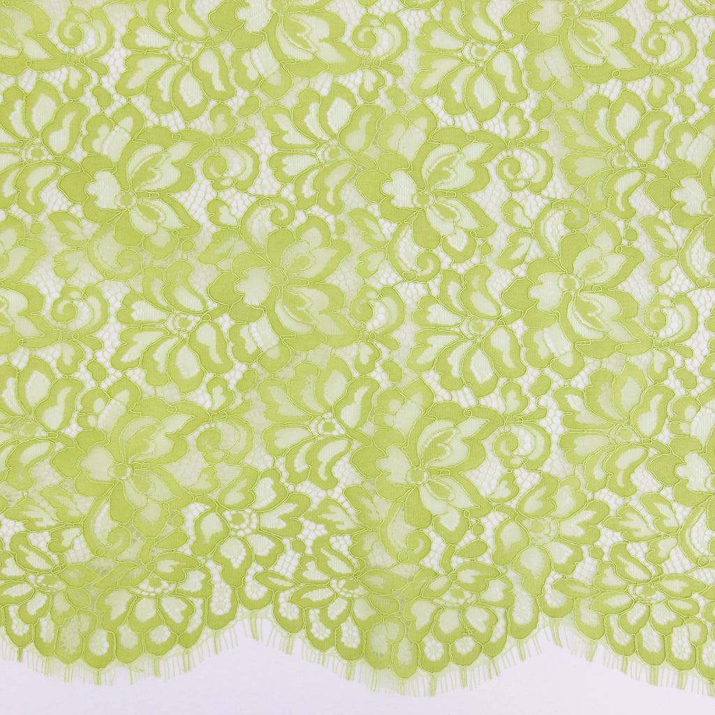 Double Sided Eyelash Scalloped Border Lace Fabric 3543 Chartreuse