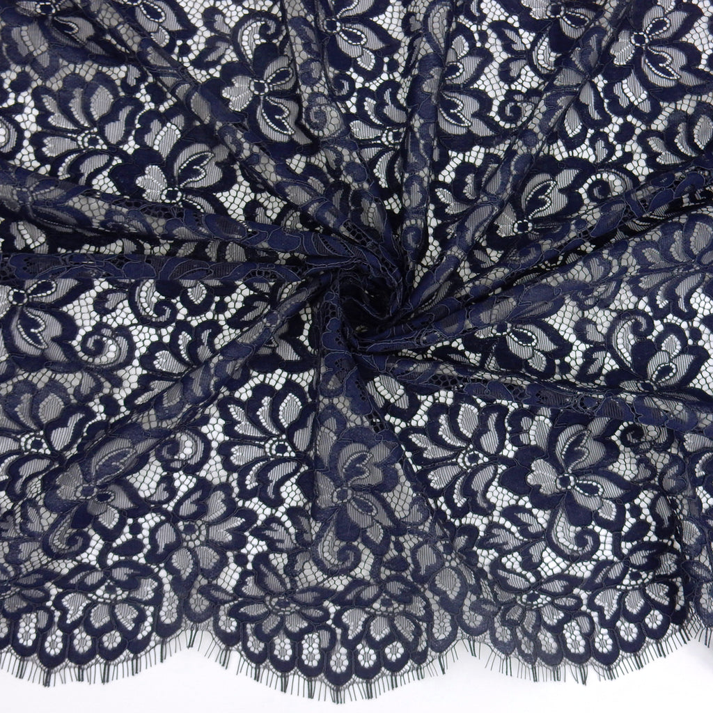Double Sided Eyelash Scalloped Border Lace Fabric 3543 Night