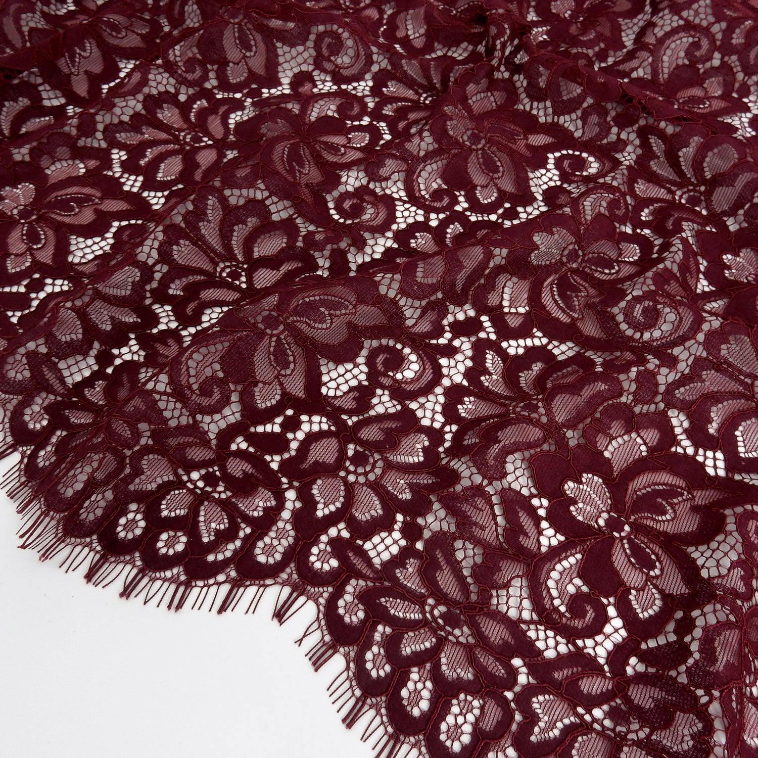 Double Scalloped Eyelash Border Klauber Lace Fabric 3543 Burgundy