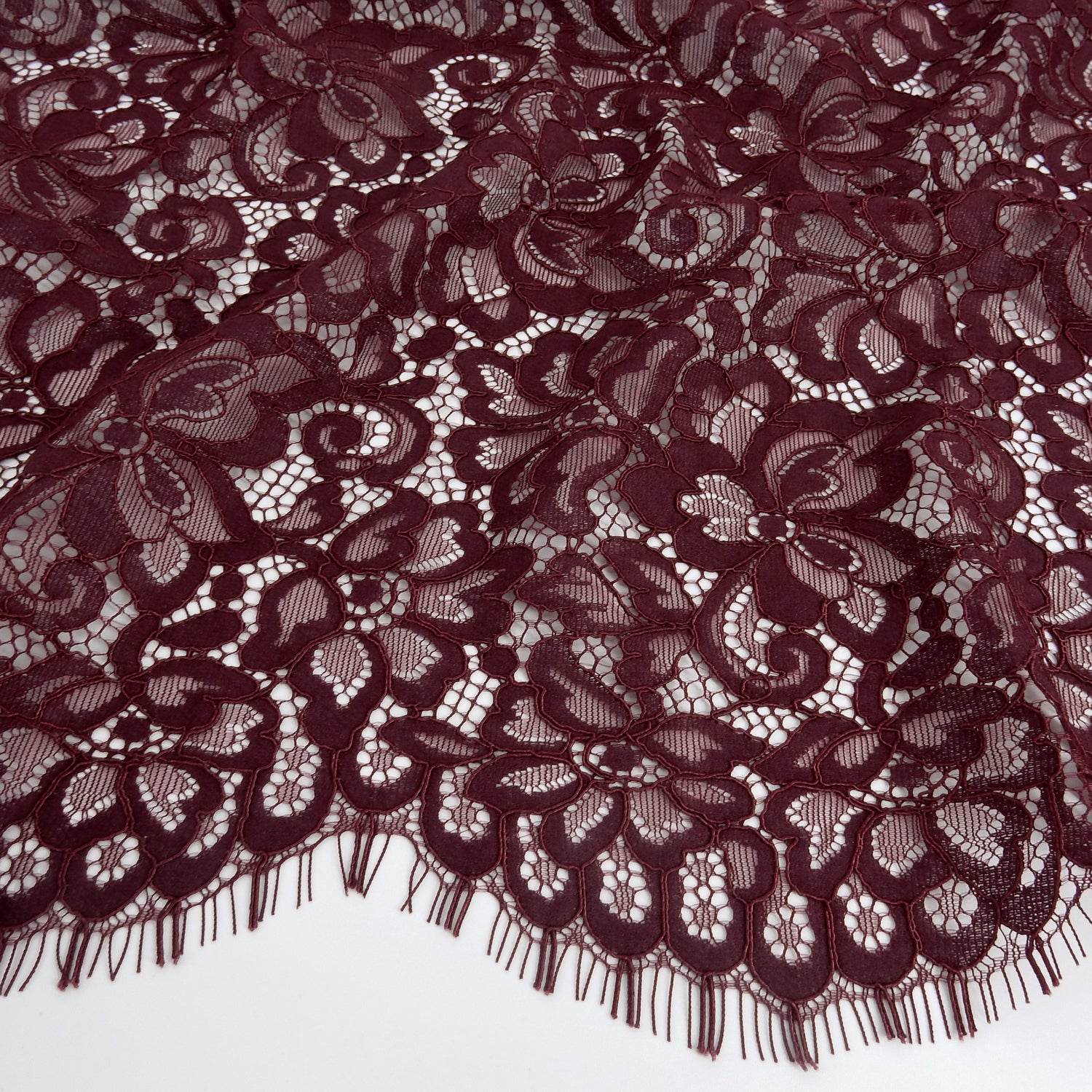 Double Scalloped Eyelash Border Klauber Lace Fabric 3543 Burgundy