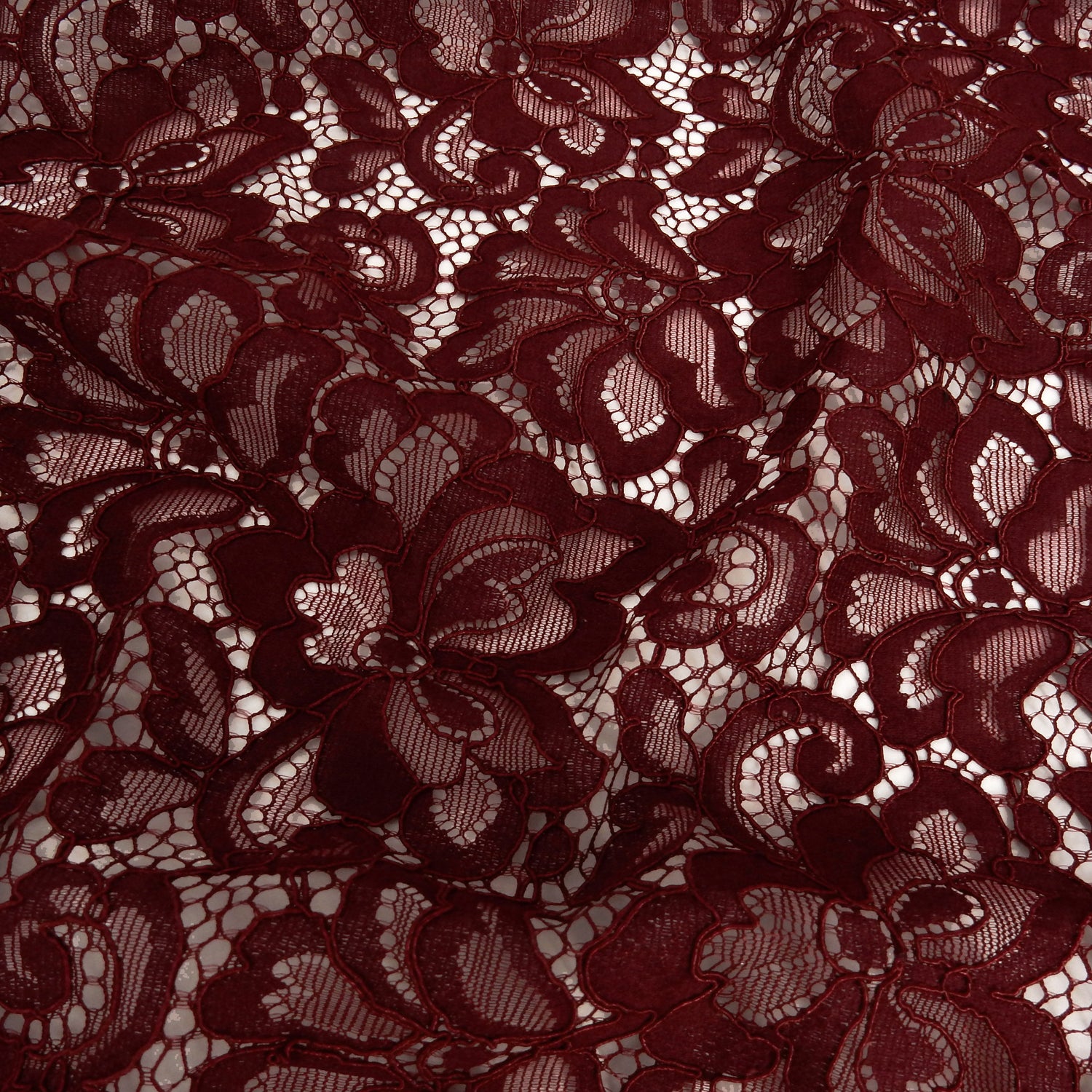 Double Scalloped Eyelash Border Klauber Lace Fabric 3543 Burgundy