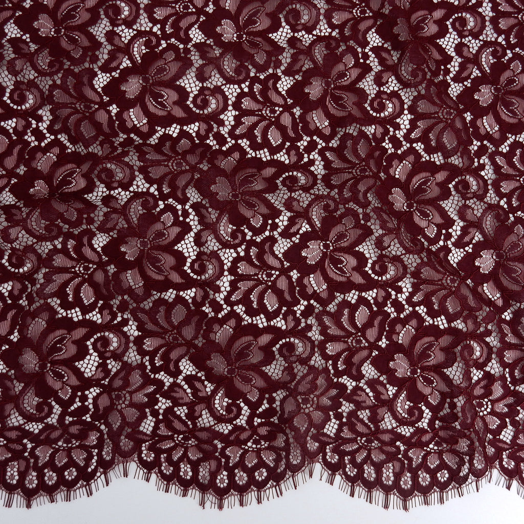 Double Sided Eyelash Scalloped Border Lace Fabric 3543 Burgundy