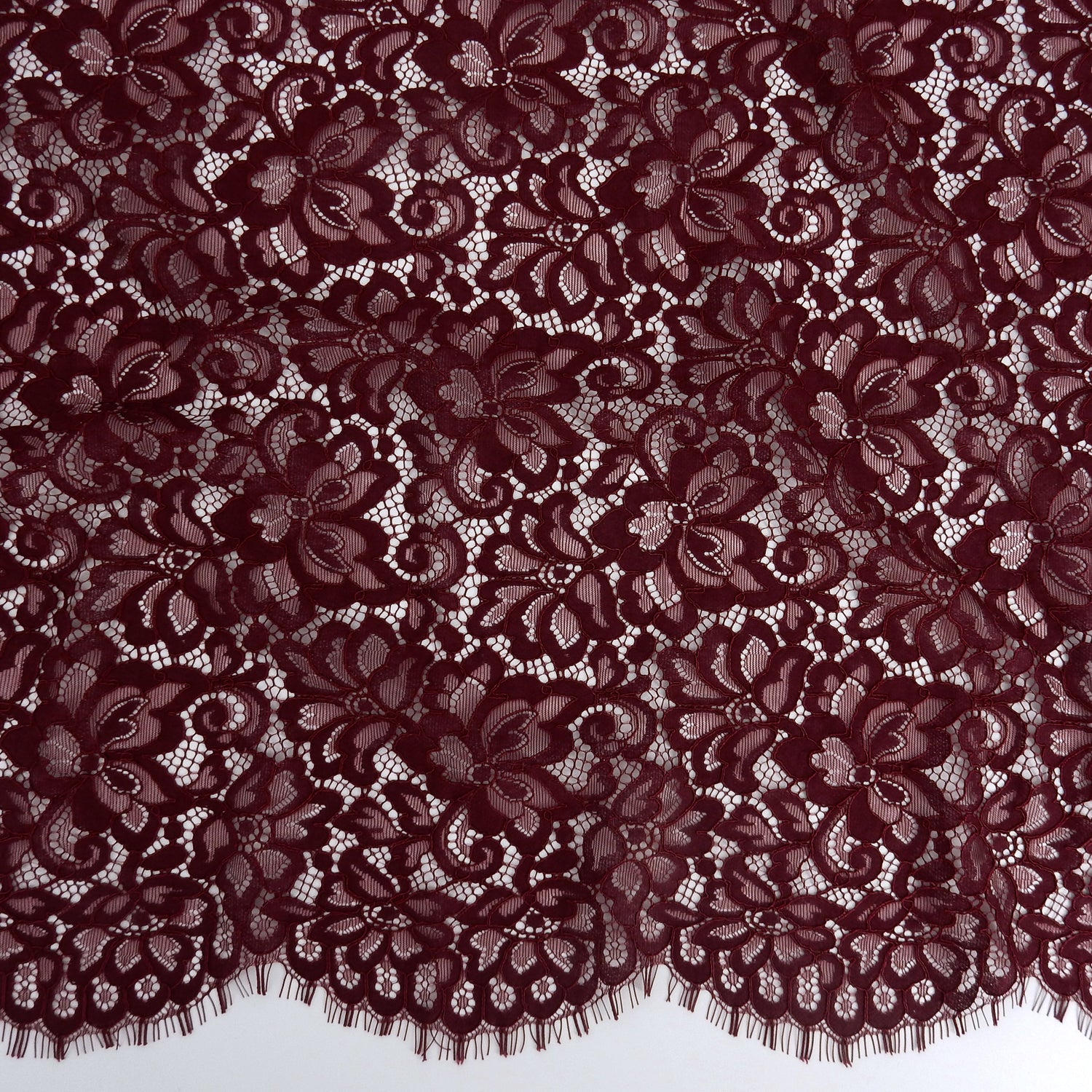 Double Sided Eyelash Scalloped Border Lace Fabric 3543 Burgundy