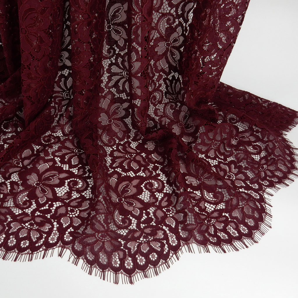 Double Sided Eyelash Scalloped Border Lace Fabric 3543 Burgundy