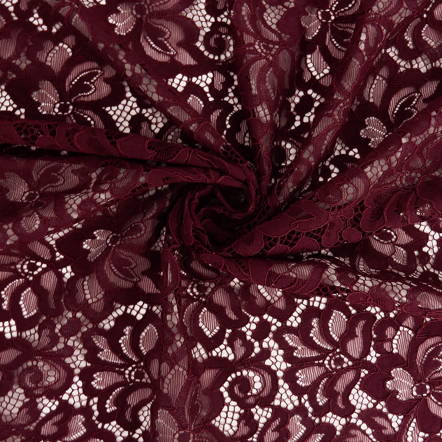 Double Scalloped Eyelash Border Klauber Lace Fabric 3543 Burgundy