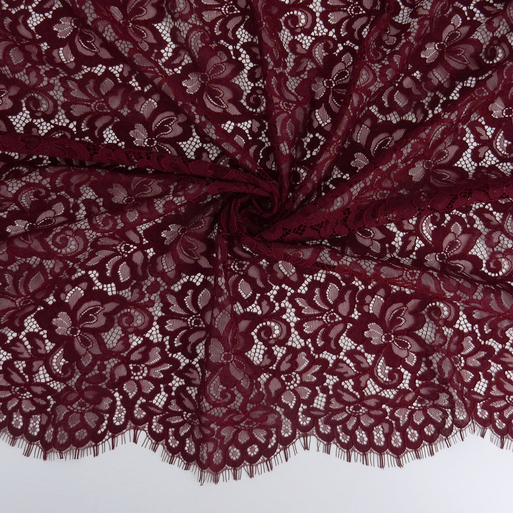 Double Sided Eyelash Scalloped Border Lace Fabric 3543 Burgundy