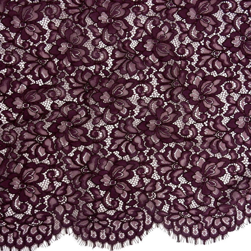 Double Sided Eyelash Scalloped Border Lace Fabric 3543 Dark Violet