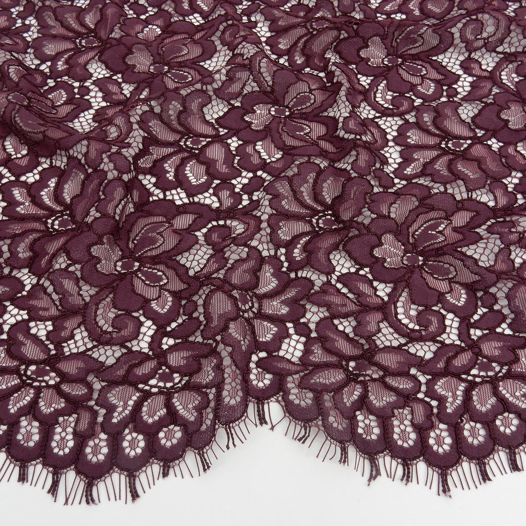 Double Sided Eyelash Scalloped Border Lace Fabric 3543 Dark Violet