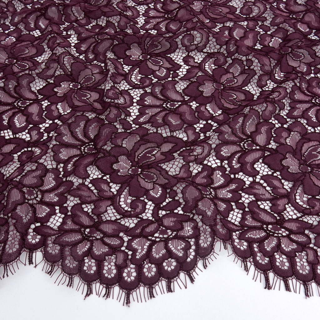 Double Sided Eyelash Scalloped Border Lace Fabric 3543 Dark Violet