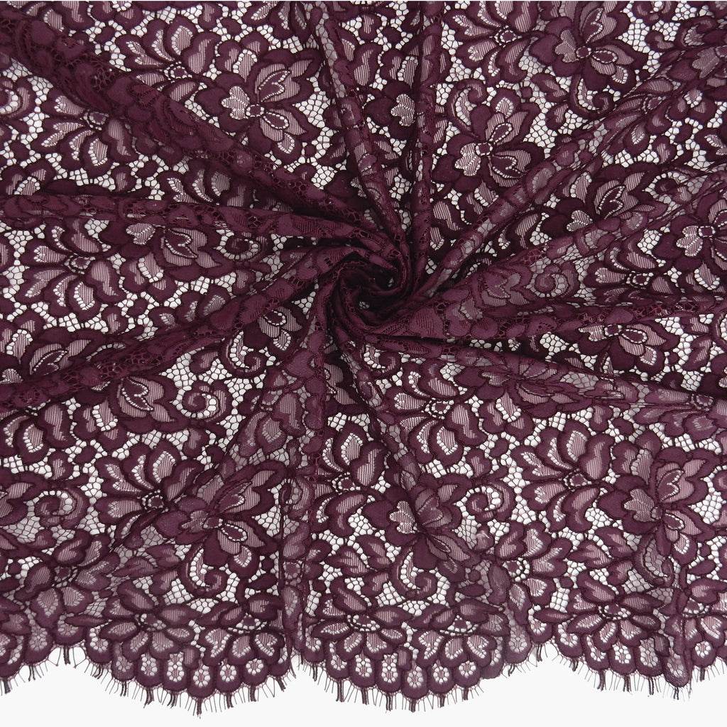 Double Sided Eyelash Scalloped Border Lace Fabric 3543 Dark Violet