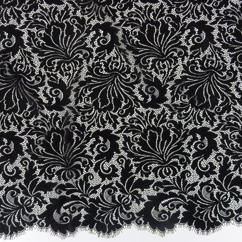 Double Sided Eyelash Scalloped Border Lace Fabric 3570 Black
