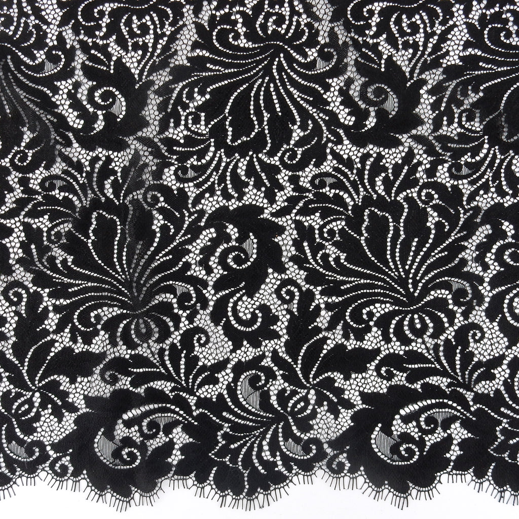 Double Sided Eyelash Scalloped Border Lace Fabric 3570 Black