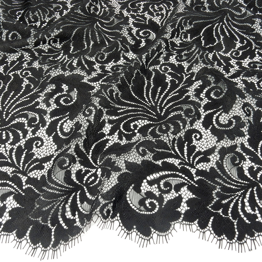 Double Sided Eyelash Scalloped Border Lace Fabric 3570 Black