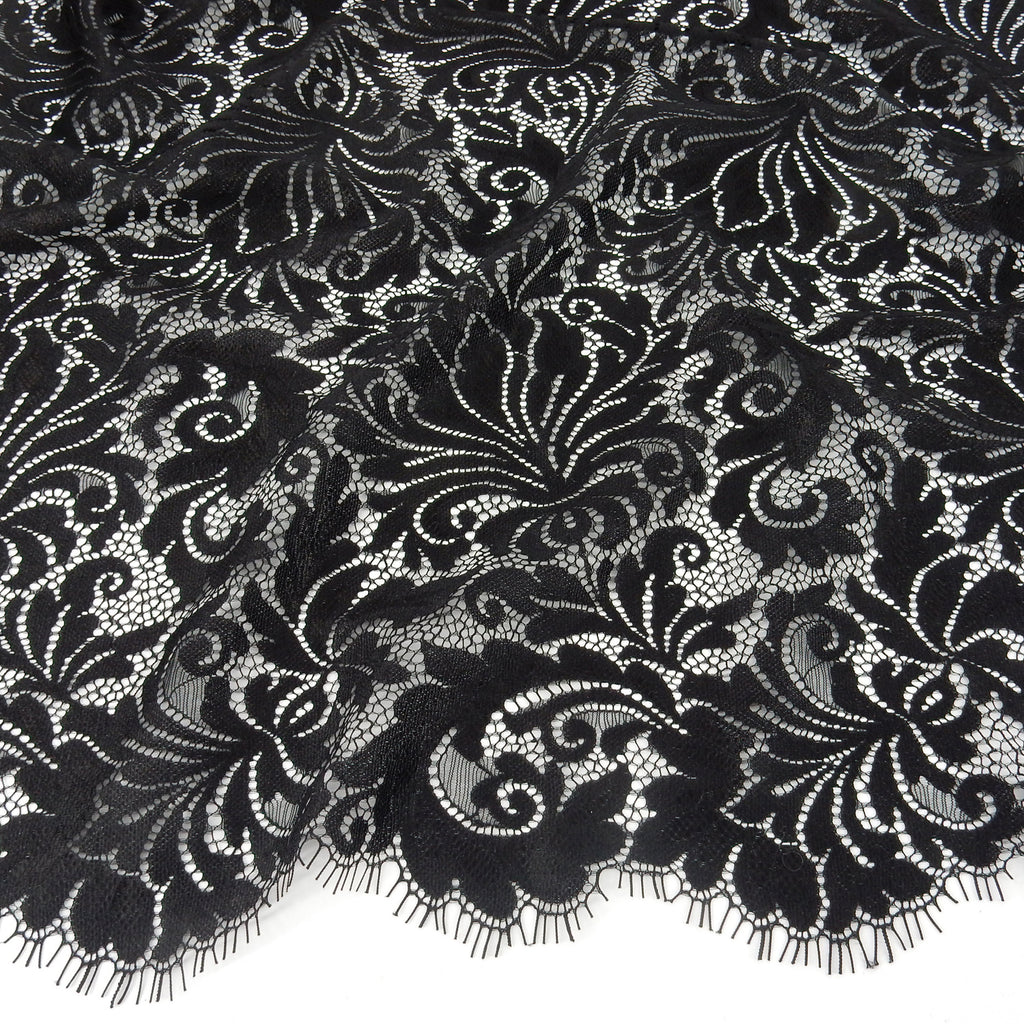 Double Sided Eyelash Scalloped Border Lace Fabric 3570 Black