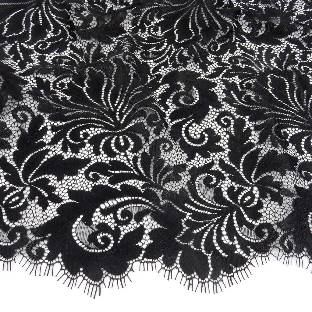 Double Sided Eyelash Scalloped Border Lace Fabric 3570 Black