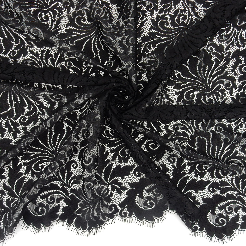 Double Sided Eyelash Scalloped Border Lace Fabric 3570 Black